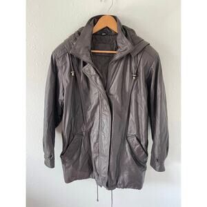 Women’s Size Medium Vintage 90s Leather Coat Brown Hooded Soft Jacqueline Ferrar
